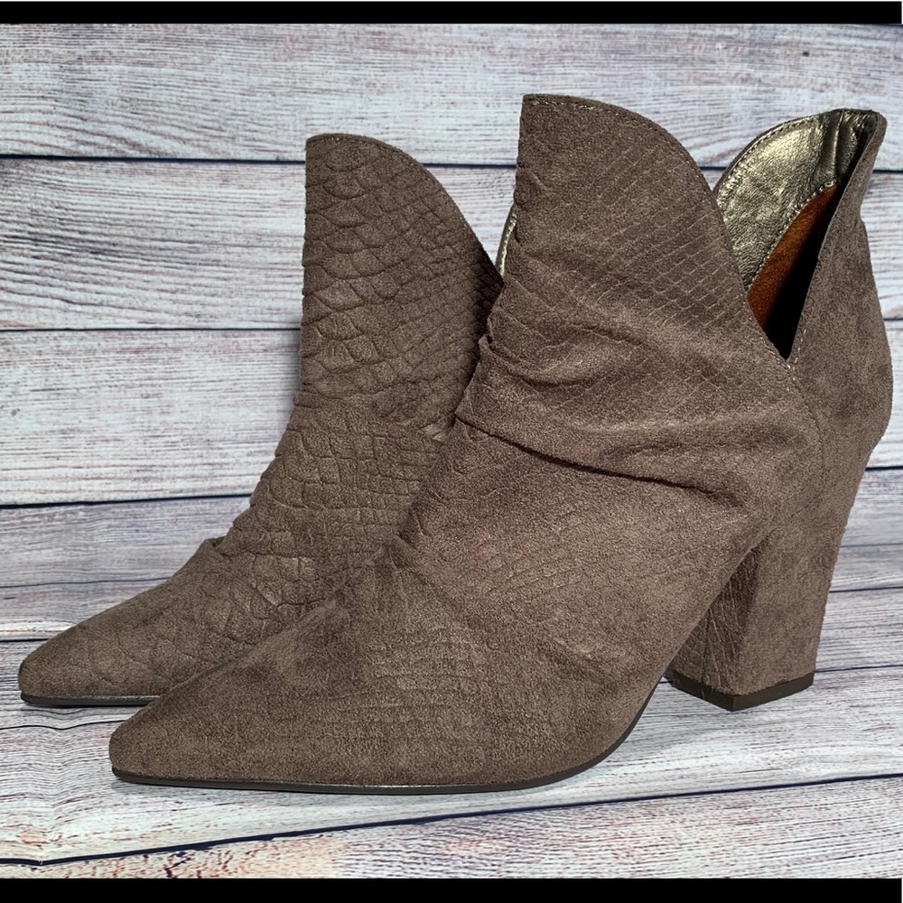 Mi.im faux suede snakeskin print booties